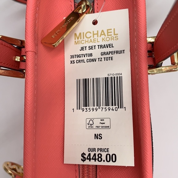 MICHAEL KORS CARRYALL XSMALL CONVERTIBLE TOP ZIP TOTE XBODY GRAPEFRUIT MULTI - Picture 16 of 16